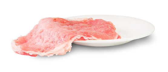 Image showing Raw Pork Schnitze On A White Platel Rotated