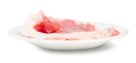 Image showing Raw Pork Schnitzel On A White Plate Rotated