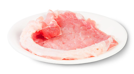 Image showing Raw Pork Schnitzel On A White Plate