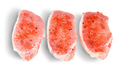 Image showing Three Pieces Of Raw Pork With Spices