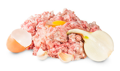 Image showing Raw Ground Beef With Egg And Garlic And Onions