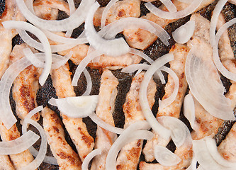 Image showing Meat Strips Fried With Onion In A Pan