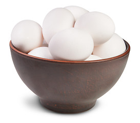 Image showing White Eggs Into Ceramic Bowl