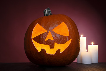 Image showing Pumpkin with candles for Halloween