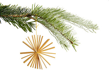 Image showing Straw star on a christmas tree