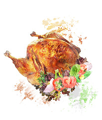 Image showing Watercolor Image Of  Roasted Turkey