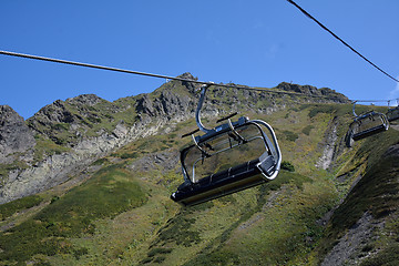 Image showing Empty ski lift in the mountains