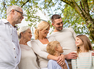 Image showing happy family in front of house outdoors