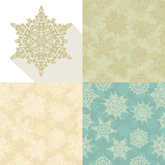 Image showing Christmas retro snowflakes seamless pattern set.