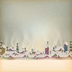 Image showing Merry Christmas retro postcard village. EPS 10