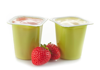 Image showing two plastic yogurt pots