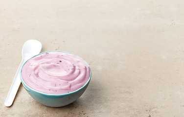 Image showing bowl of pink fruit yogurt