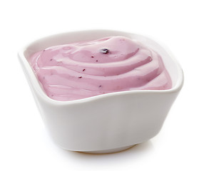 Image showing bowl of pink blueberry yogurt