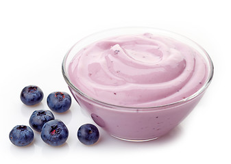 Image showing bowl of pink blueberry yogurt