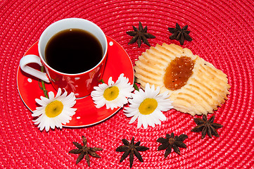 Image showing A cup of coffee and shortbread cookies