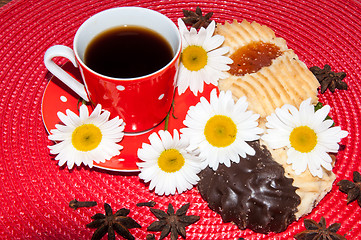 Image showing A cup of coffee and shortbread cookies
