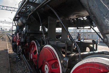 Image showing Vintage steam locomotive at the station of Orenburg