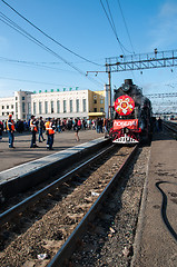 Image showing Vintage steam locomotive at the station of Orenburg