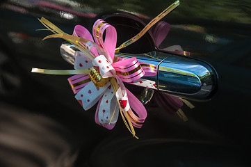 Image showing Wedding car decoration.