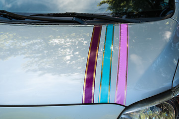 Image showing Wedding car decoration.