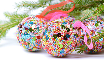 Image showing Christmas balls with green spruce