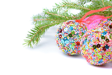 Image showing Green spruce with Christmas balls