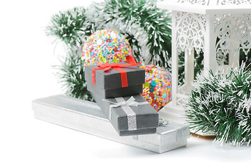 Image showing Christmas present boxes and lantern