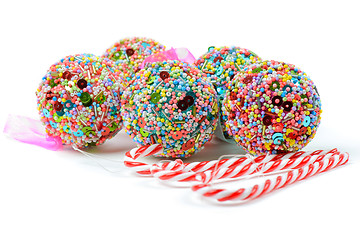 Image showing Christmas balls and candy canes