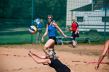 Image showing Beach volleyball play girls