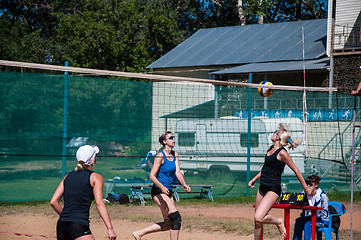 Image showing Beach volleyball play girls