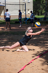 Image showing Beach volleyball play girls