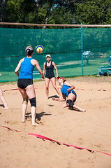 Image showing Beach volleyball play girls