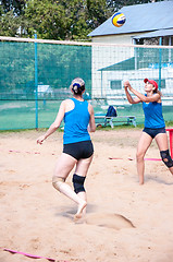 Image showing Beach volleyball play girls