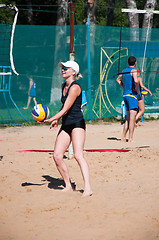 Image showing Beach volleyball play girls,