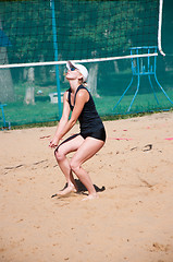 Image showing Beach volleyball play girls,