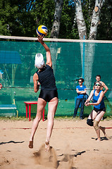 Image showing Beach volleyball play girls,