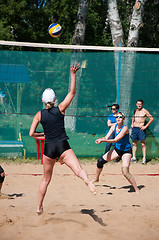 Image showing Beach volleyball play girls,