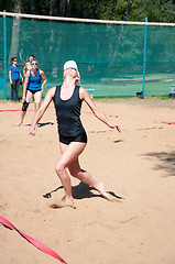 Image showing Beach volleyball play girls,