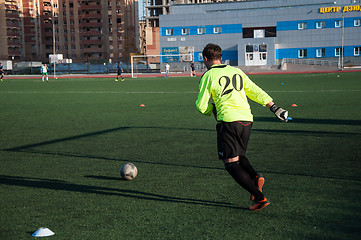 Image showing Soccer game The goalkeeper number 20