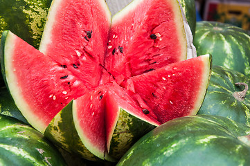 Image showing Watermelon is sold at the Bazaar