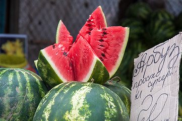 Image showing Watermelon is sold at the Bazaar