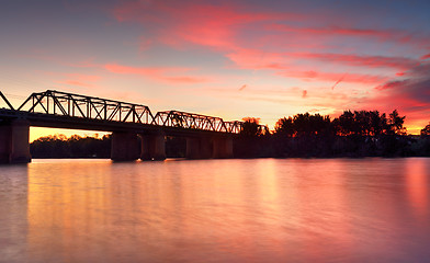 Image showing Magnificent sunset Victoria Bridge over Nepean River Penrith