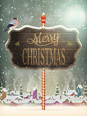 Image showing Christmas vintage greeting card on winter village