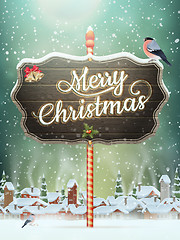 Image showing Christmas vintage greeting card on winter village