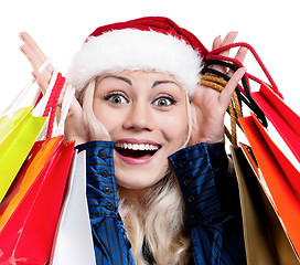 Image showing Christmas woman with shopping bags