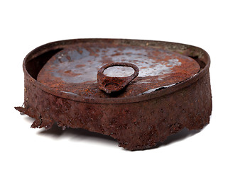 Image showing Old rusty tin can on white background