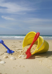 Image showing Beach bucket and spades.