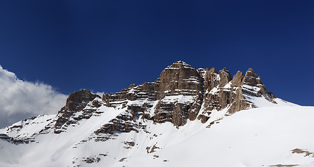 Image showing Panorama of snowy rocks at nice sun day