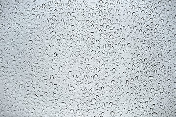 Image showing Natural water drops on glass