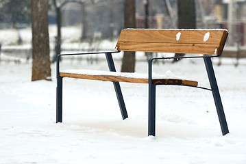 Image showing Stylish bench in winter park